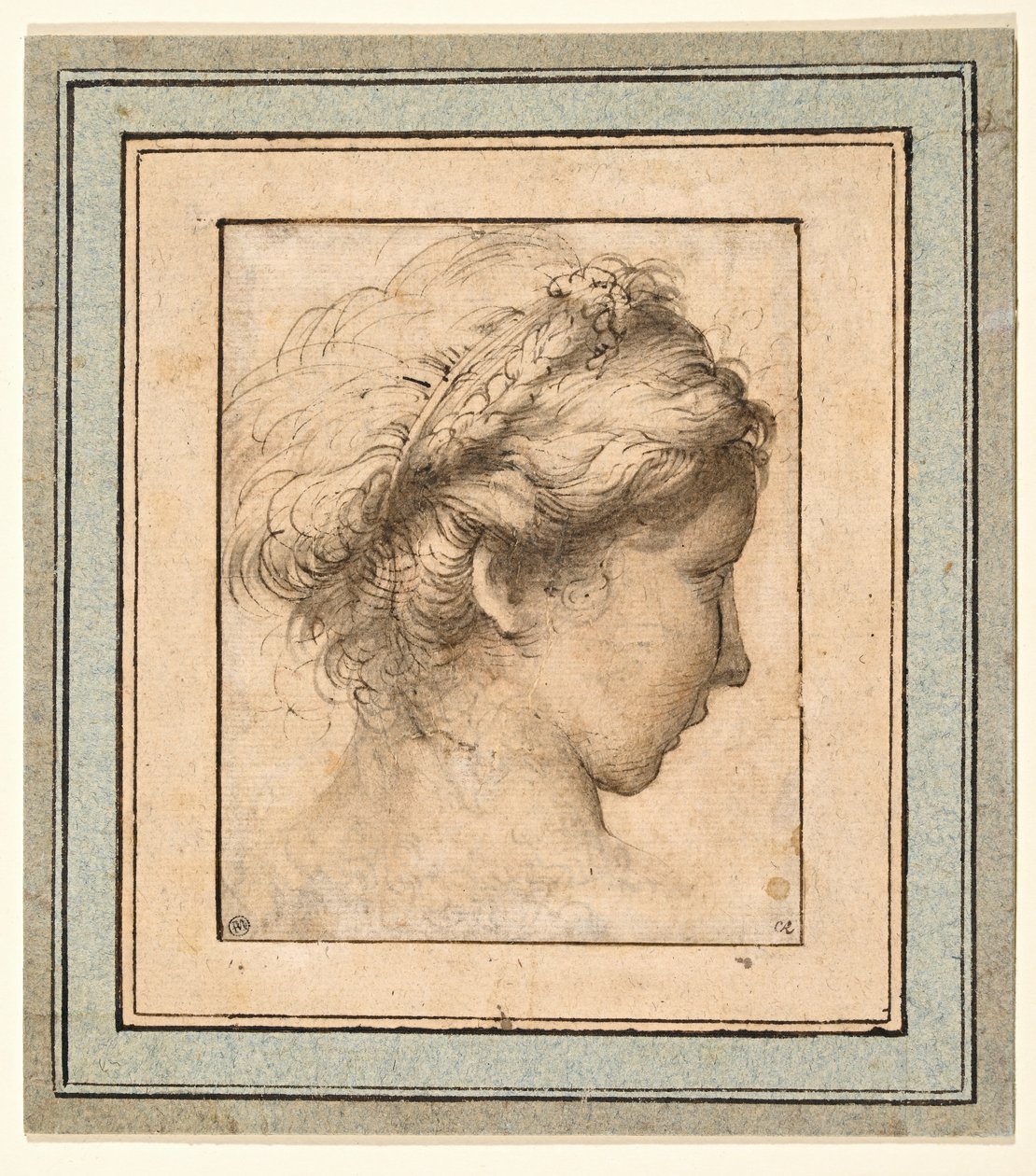 Profielhoofd van een meisje dat naar rechts kijkt door Parmigianino