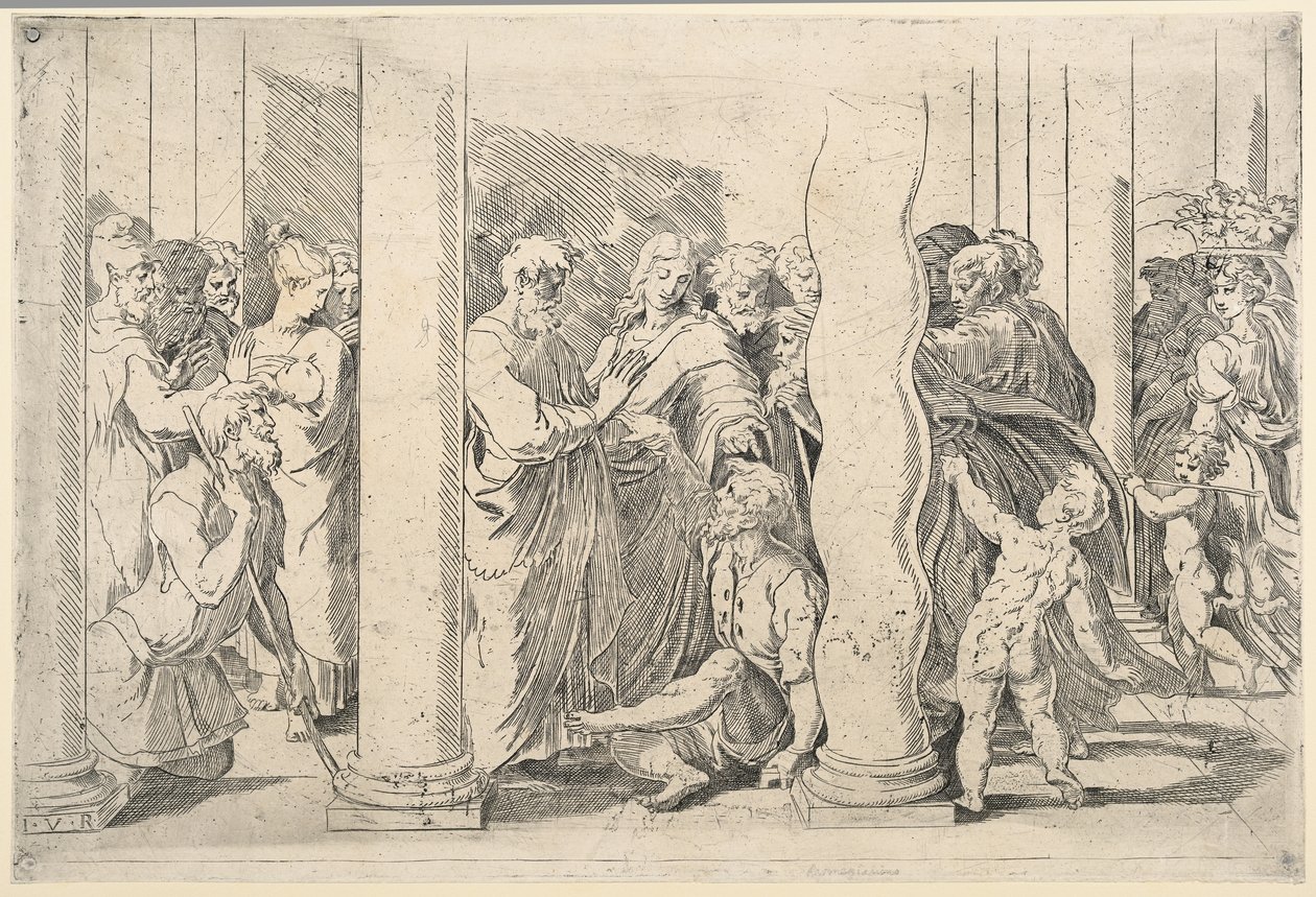 Heiligen Petrus en Johannes genezen de lamme man bij de Gouden Poort door Parmigianino