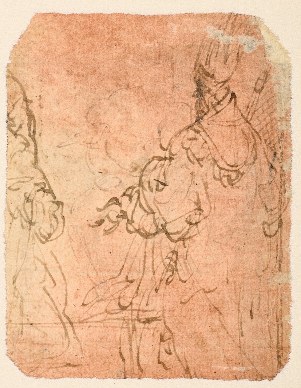 Twee knielende mannen in religieuze kleding (verso) door Parmigianino