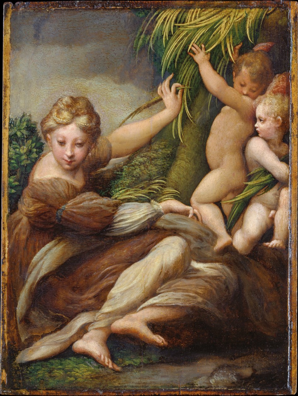 Vrouwelijke martelares met engelen (Sint-Catharina van Alexandrië) door Parmigianino