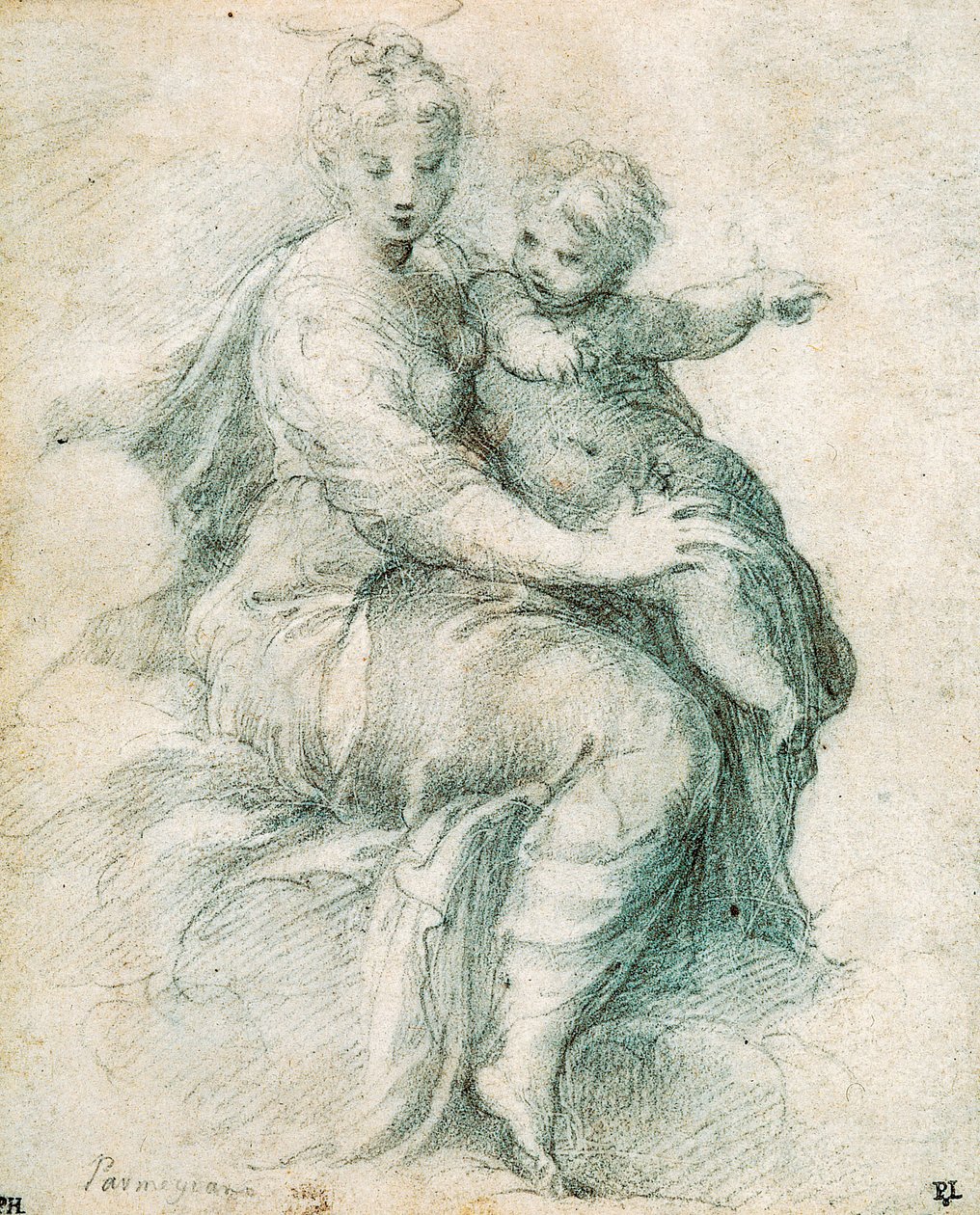 Madonna en Kind op de Wolken, c1525 door Parmigianino