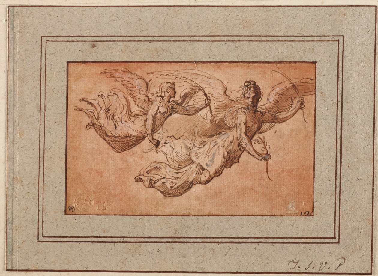 Zwei Studien für die Figur des Sieges door Parmigianino