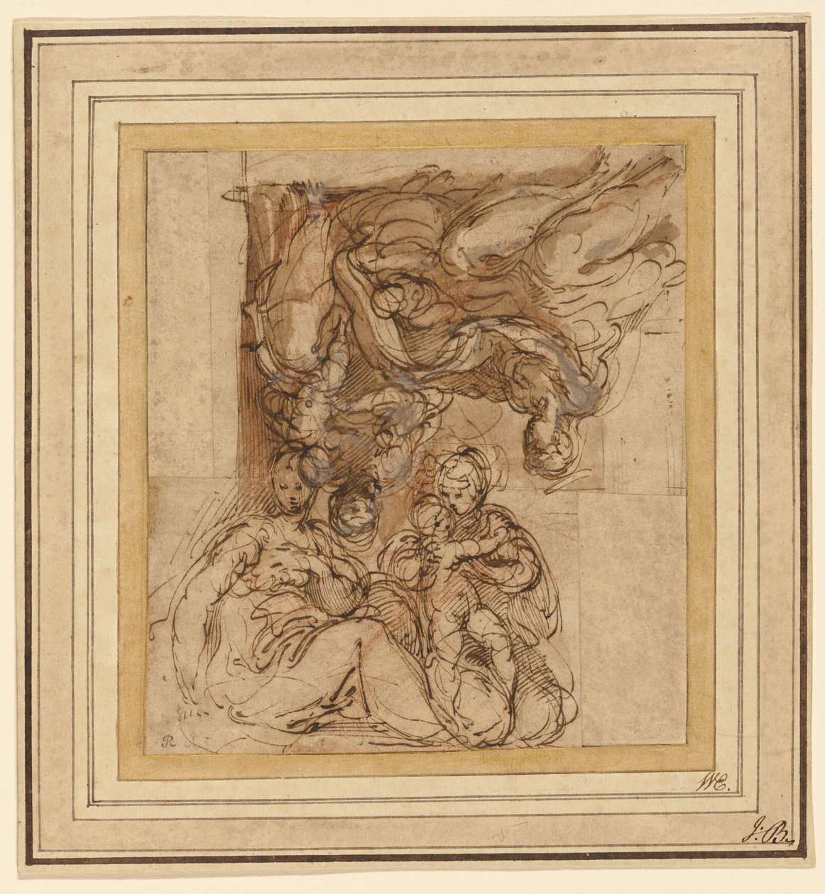 Twee studies voor een heilige familie door Parmigianino