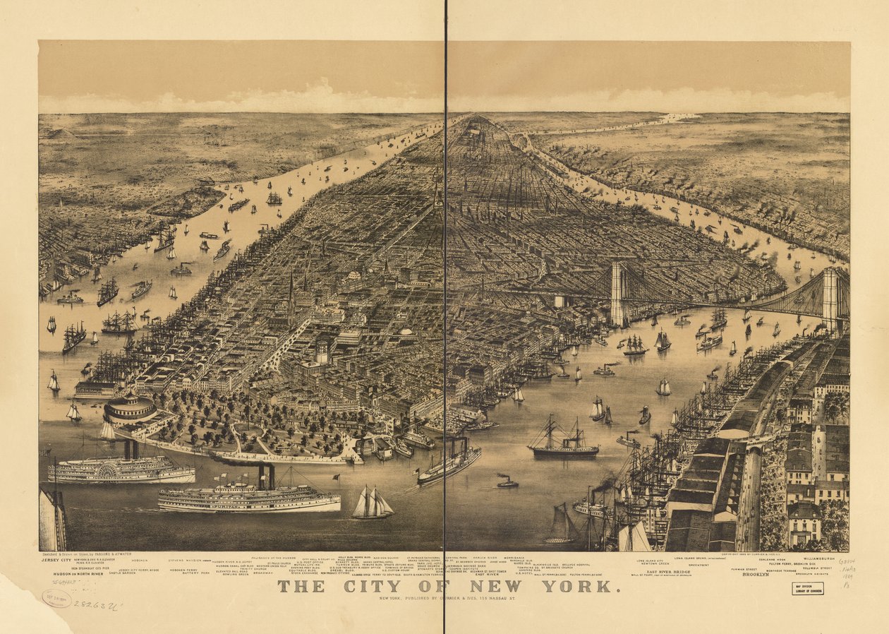 De stad New York door Parsons and Atwater; Currier and Ives