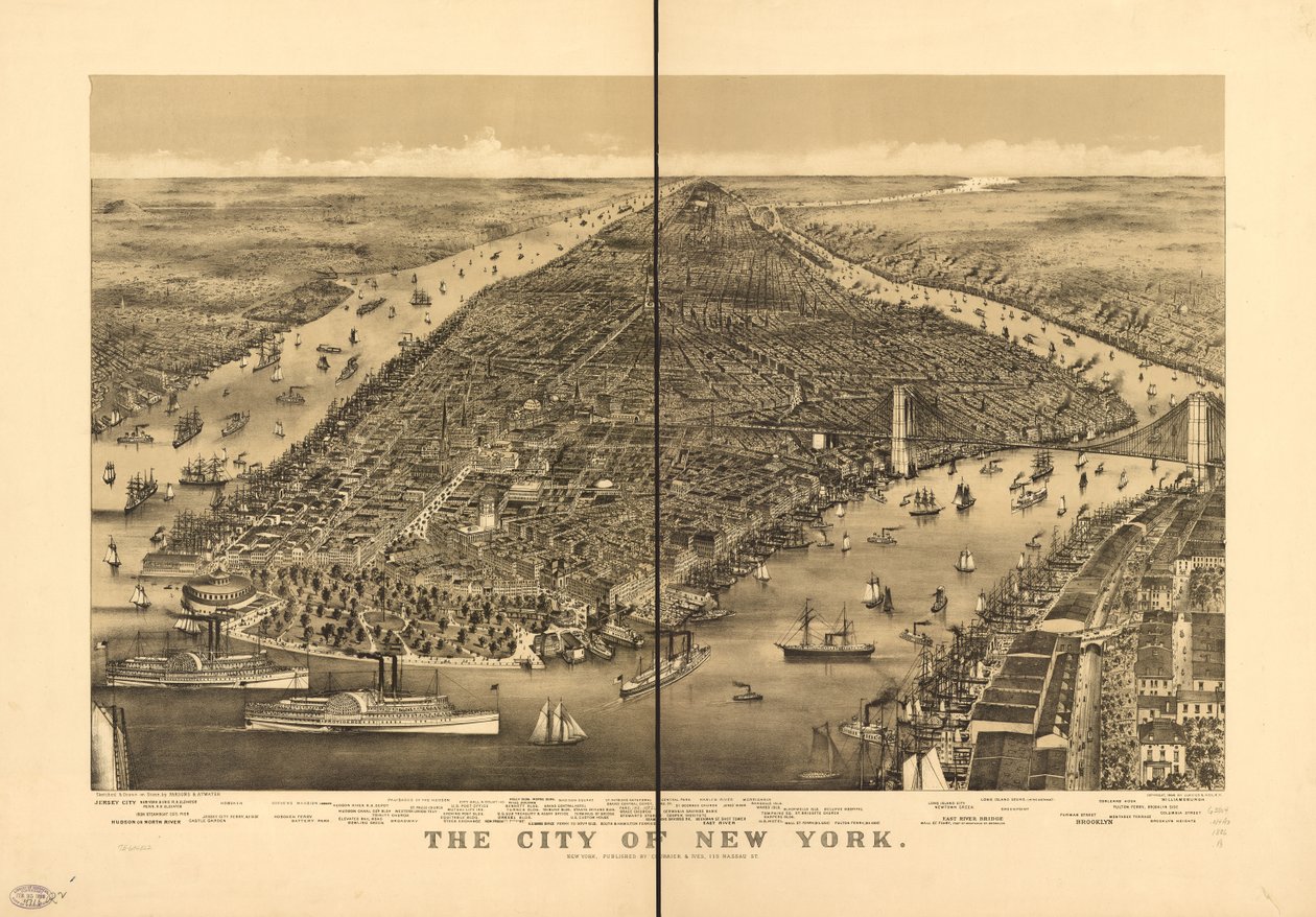 De stad New York door Parsons and Atwater; Currier and Ives