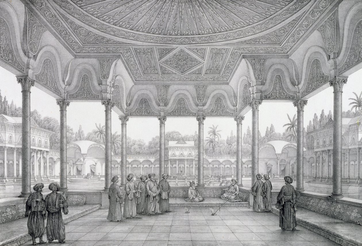 Fontein en kiosk van de tuin van Choubrah, uit 