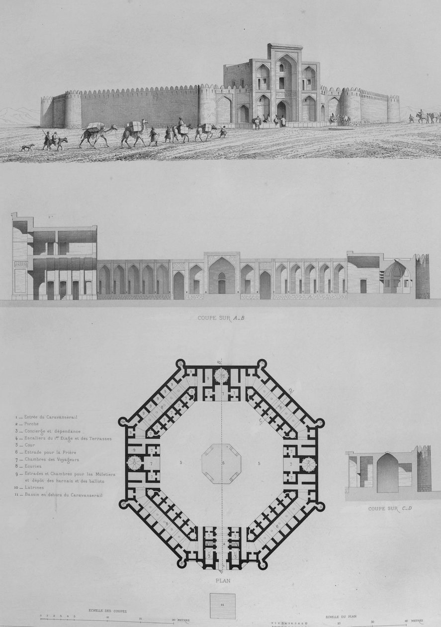 Caravanserai Amin Abad door Pascal Coste door Pascal Coste