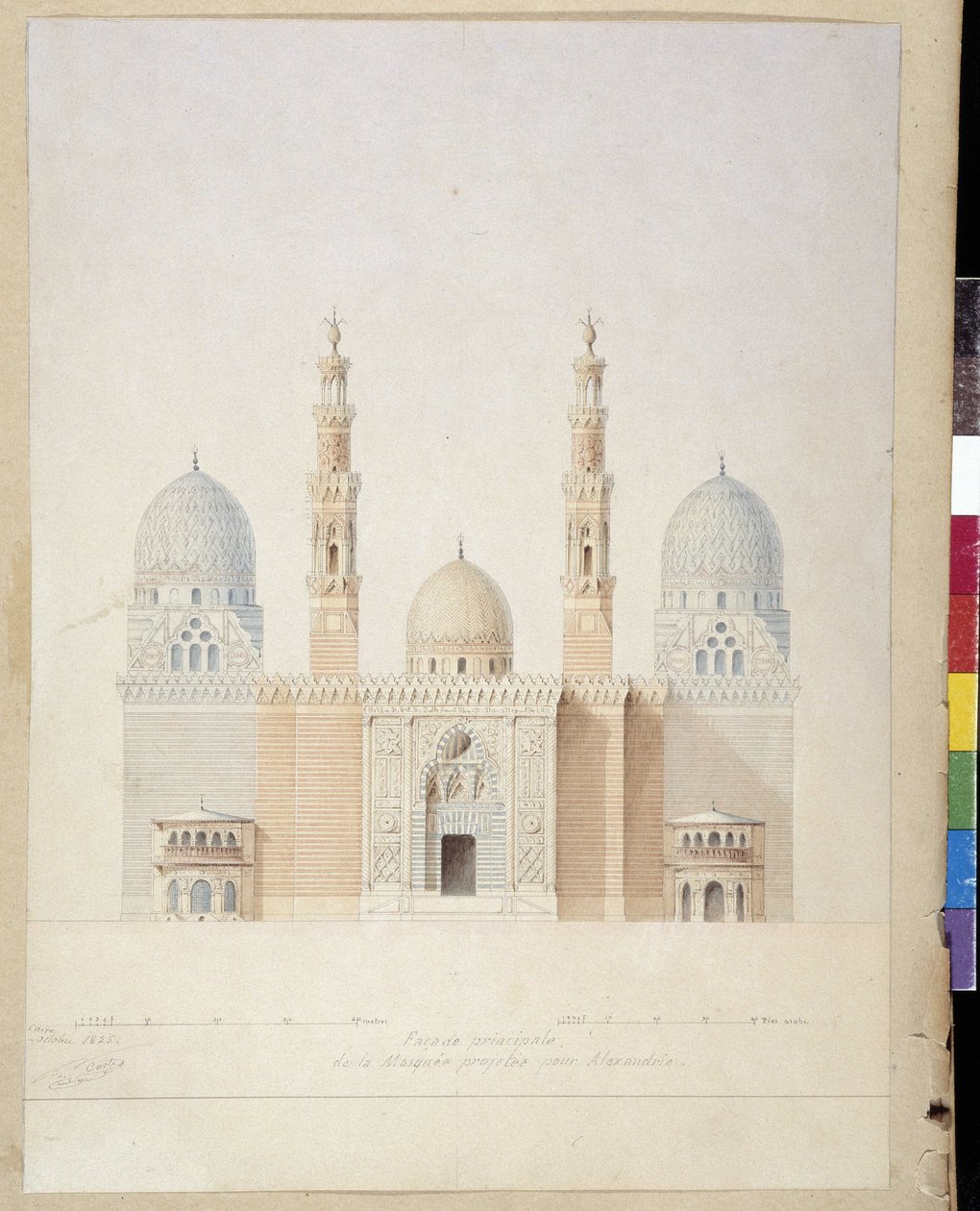Architectuur: hoofdgevelproject van de moskee van Alexandrië, Egypte door Pascal Xavier (after) Coste