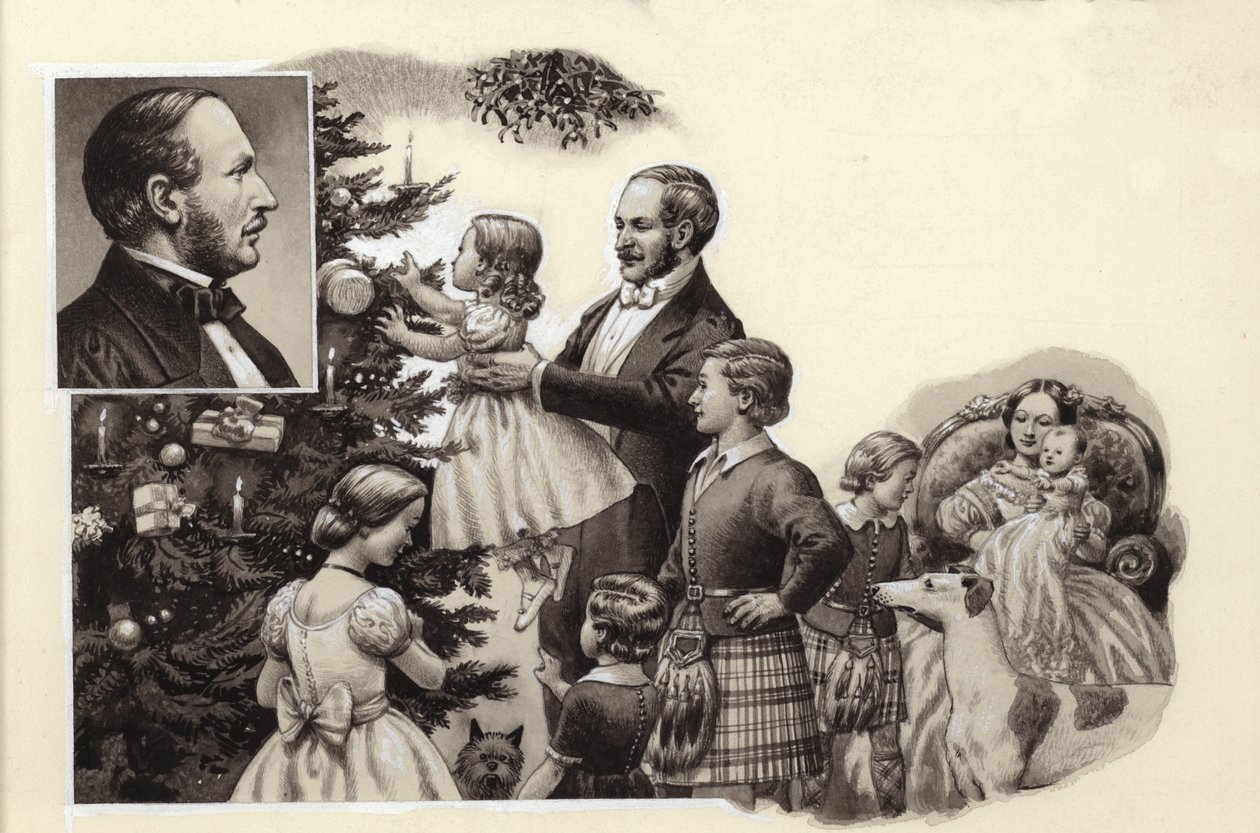 Prins Albert en de koninklijke kerstboom (gouache op papier) door Pat (1907 95) Nicolle