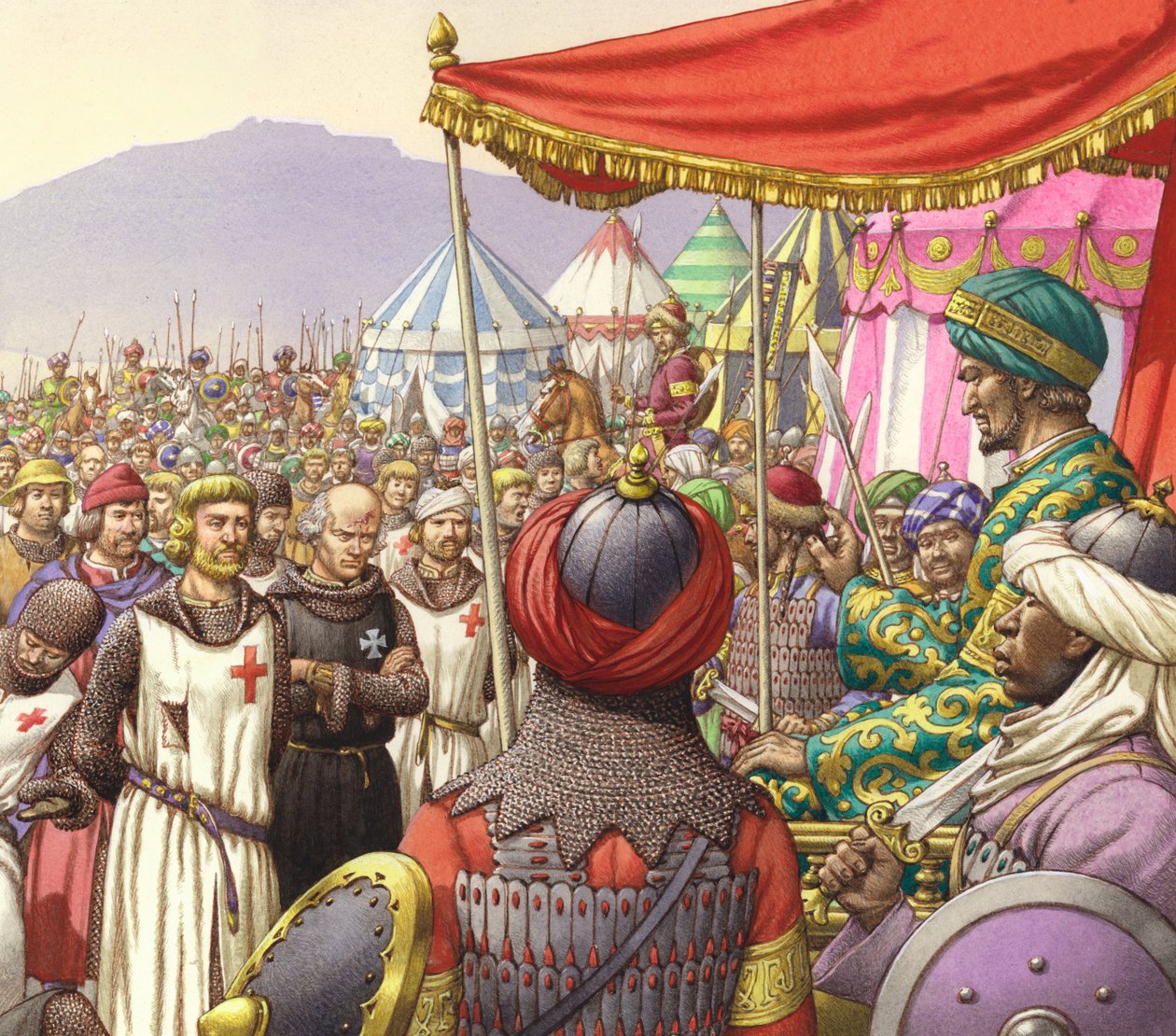 Saladin beveelt de executie van 200 Tempeliers en Hospitaalridders (gouache op papier) door Pat (1907 95) Nicolle