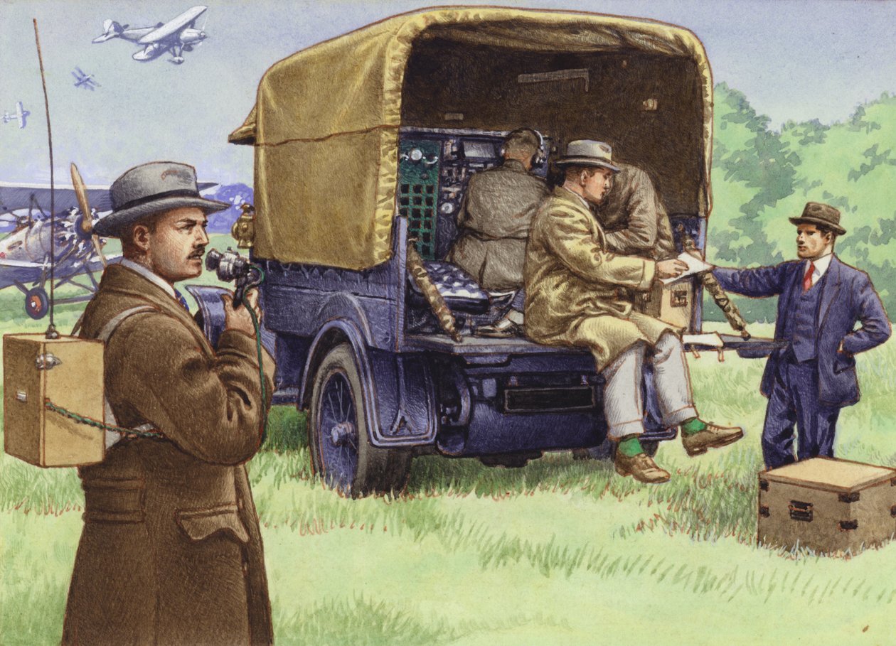 De begindagen van externe uitzendingen voor de BBC (gouache op papier) door Pat (1907 95) Nicolle