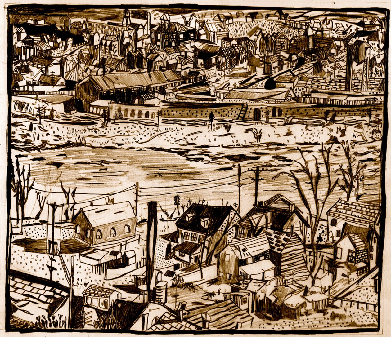Stad, 2013 (potlood) door Pat Macdonald