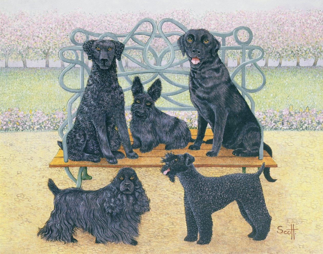 Een zitje in het park (acryl op calico) door Pat Scott