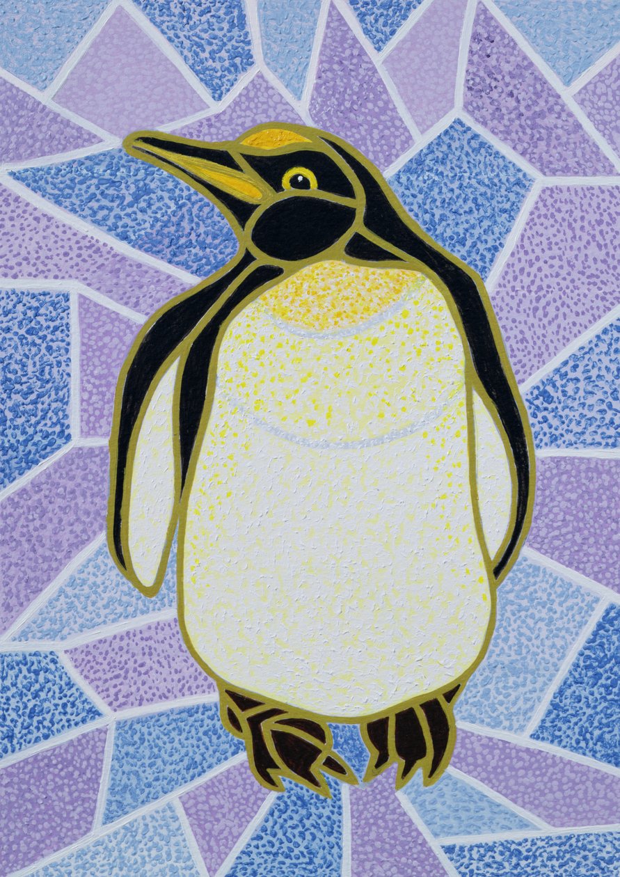 Pinguïn op glas in lood door Pat Scott