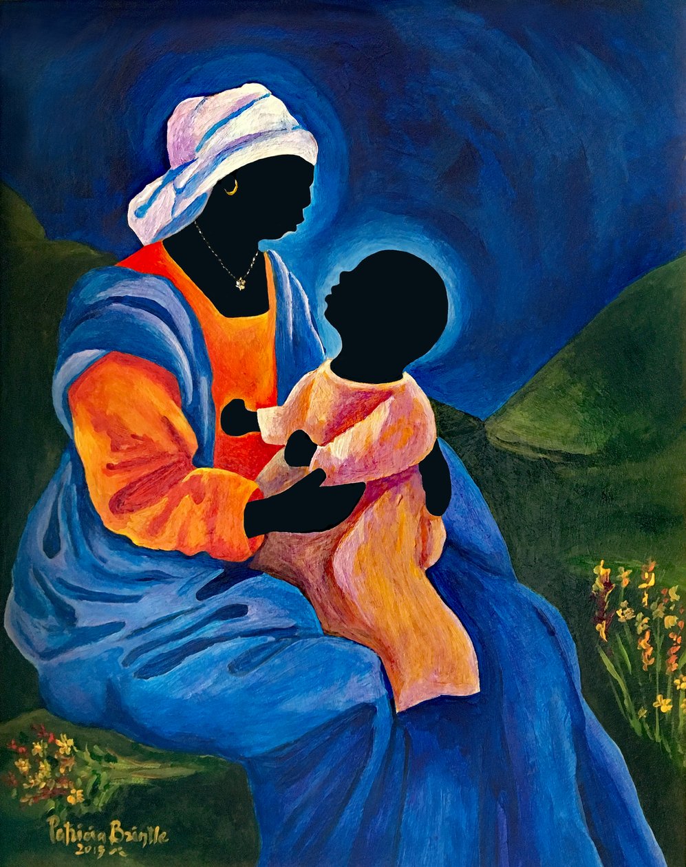 Madonna en kind plukken bloemen, 2018 door Patricia Brintle