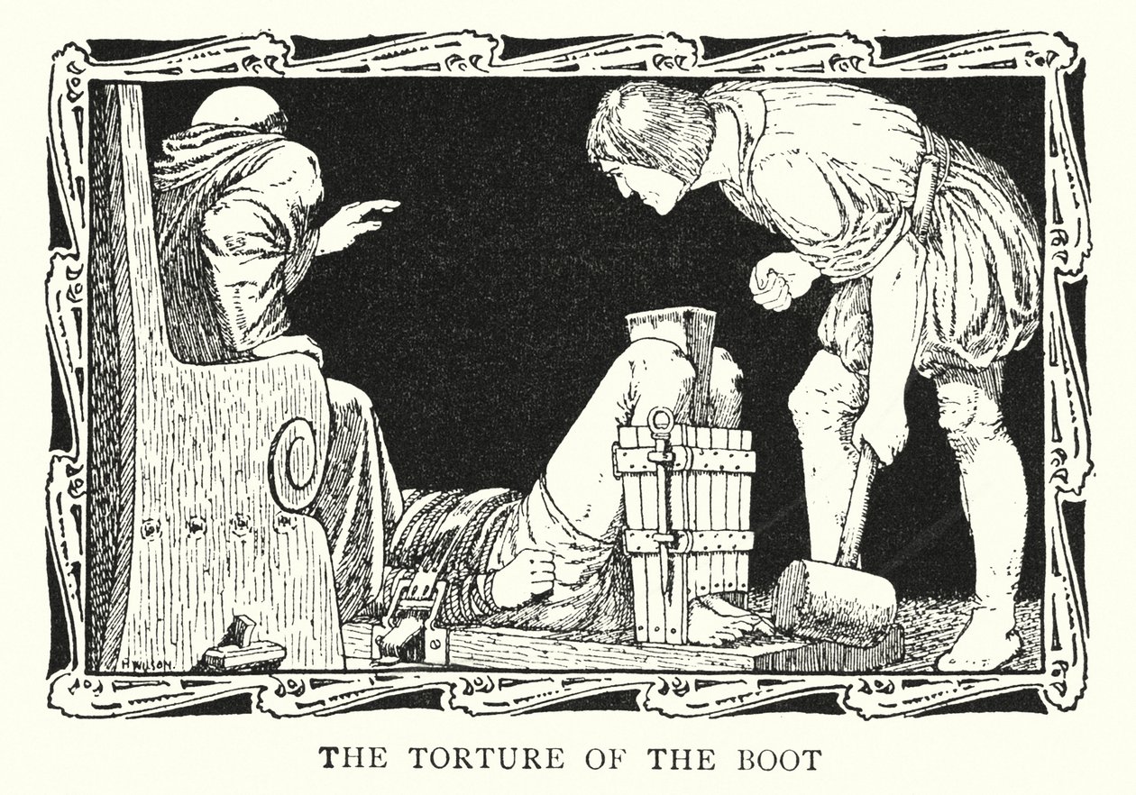 Marteling van de laars (litho) door Patten (after) Wilson