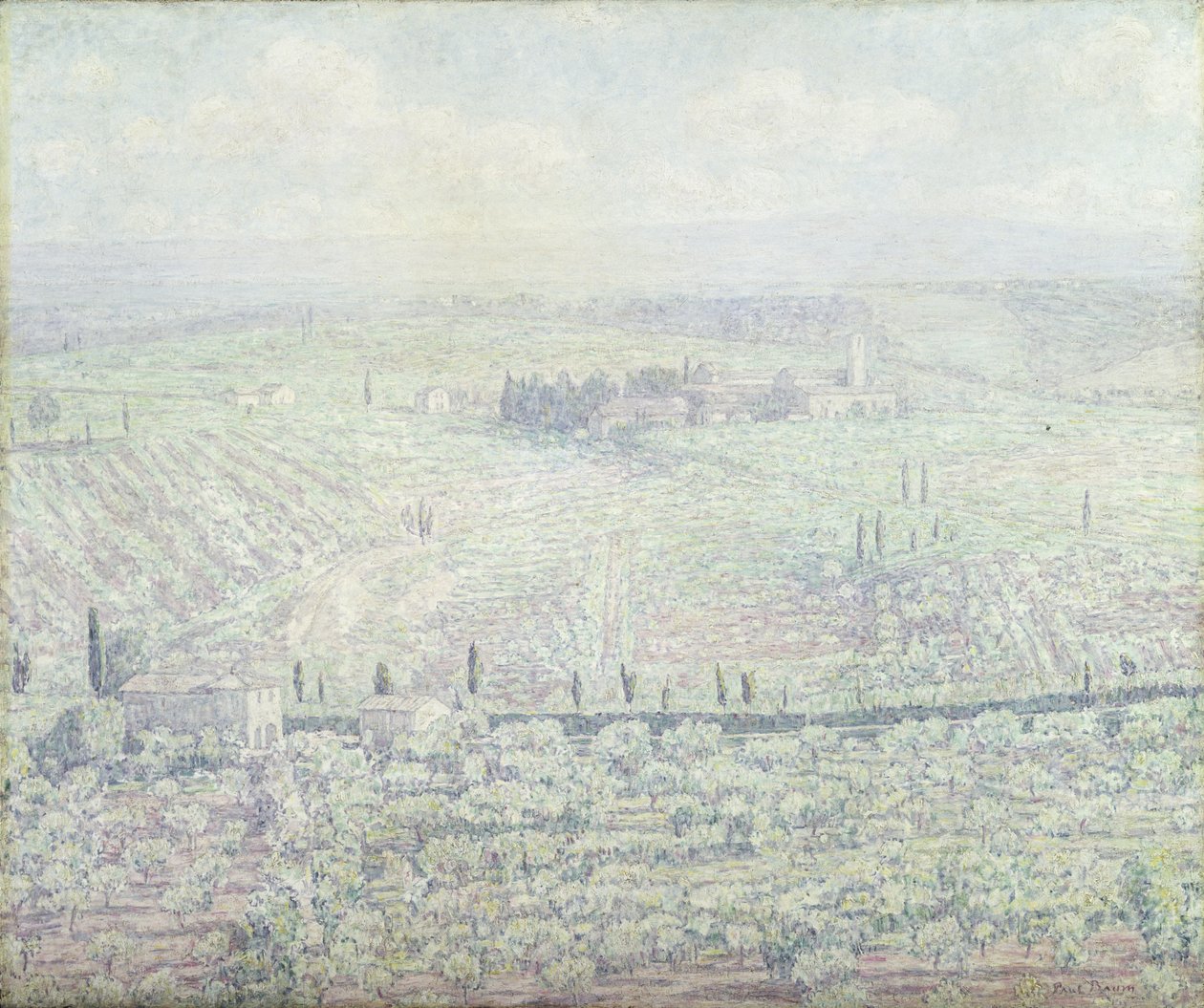 Een heuvelachtig Toscaans landschap op de ochtend van een zonnige zomerdag, ca. 1930 door Paul Baum