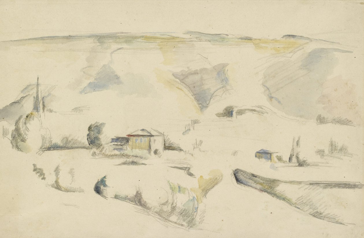 Een uitzicht over een vallei door Paul Cézanne