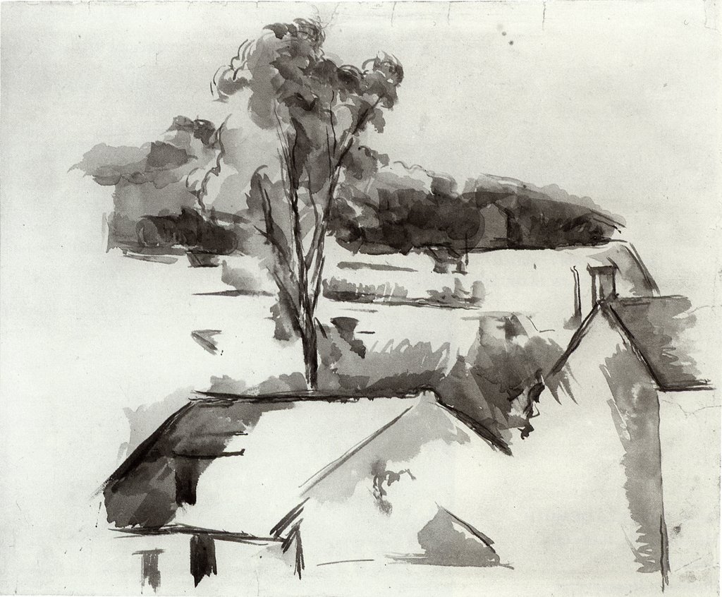 Daken en boom door Paul Cézanne