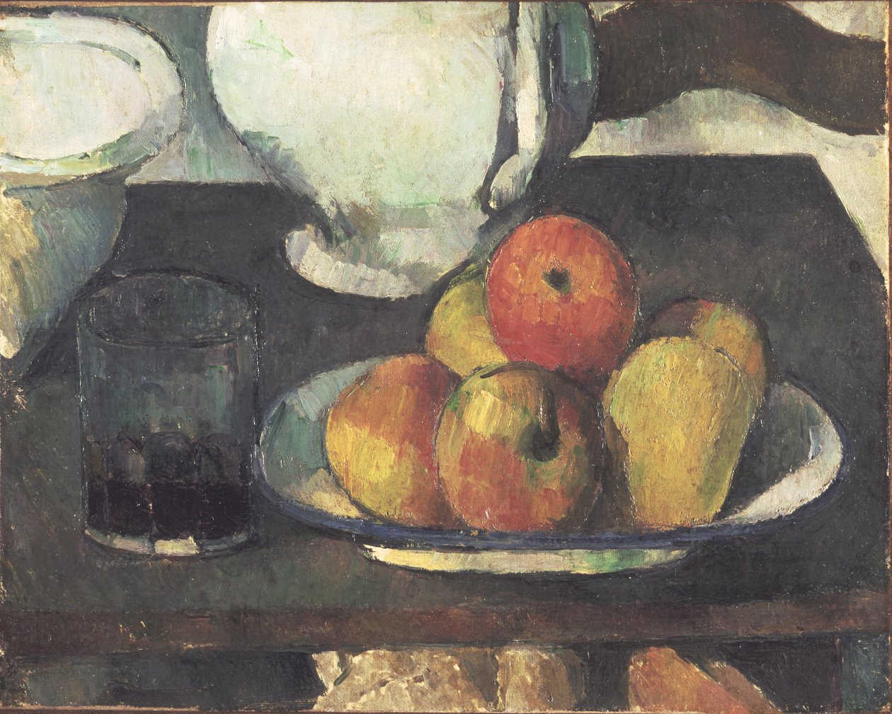 Stilleven met appels en een glas wijn door Paul Cézanne