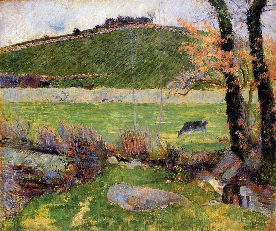 Een Weide aan de Oevers van de Aven door Paul Gauguin