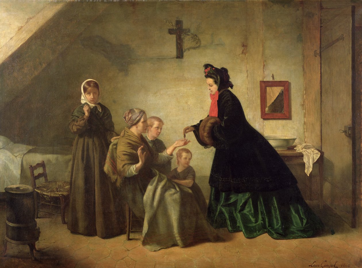 Keizerin Eugenie (1826-1920) bezoekt de ongelukkigen, 1864 door Paul Leon Lucien Gopil