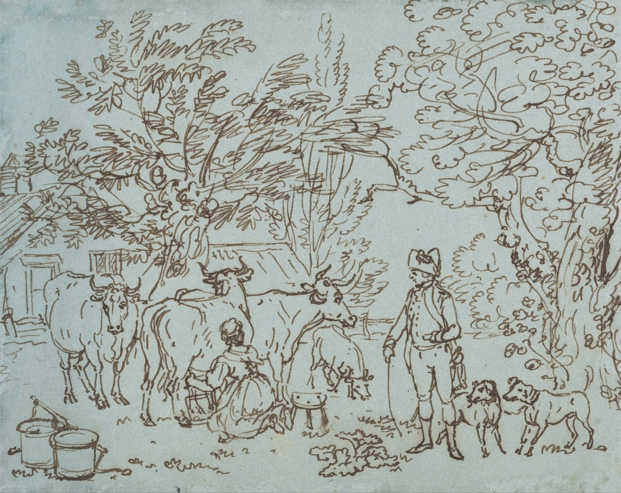Landschap met een Melkmeisje en een Schoonheid door Paul Sandby