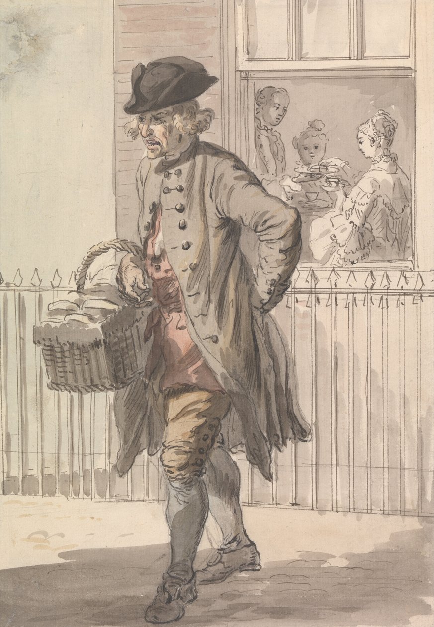 Londense kreten - Een muffinman door Paul Sandby