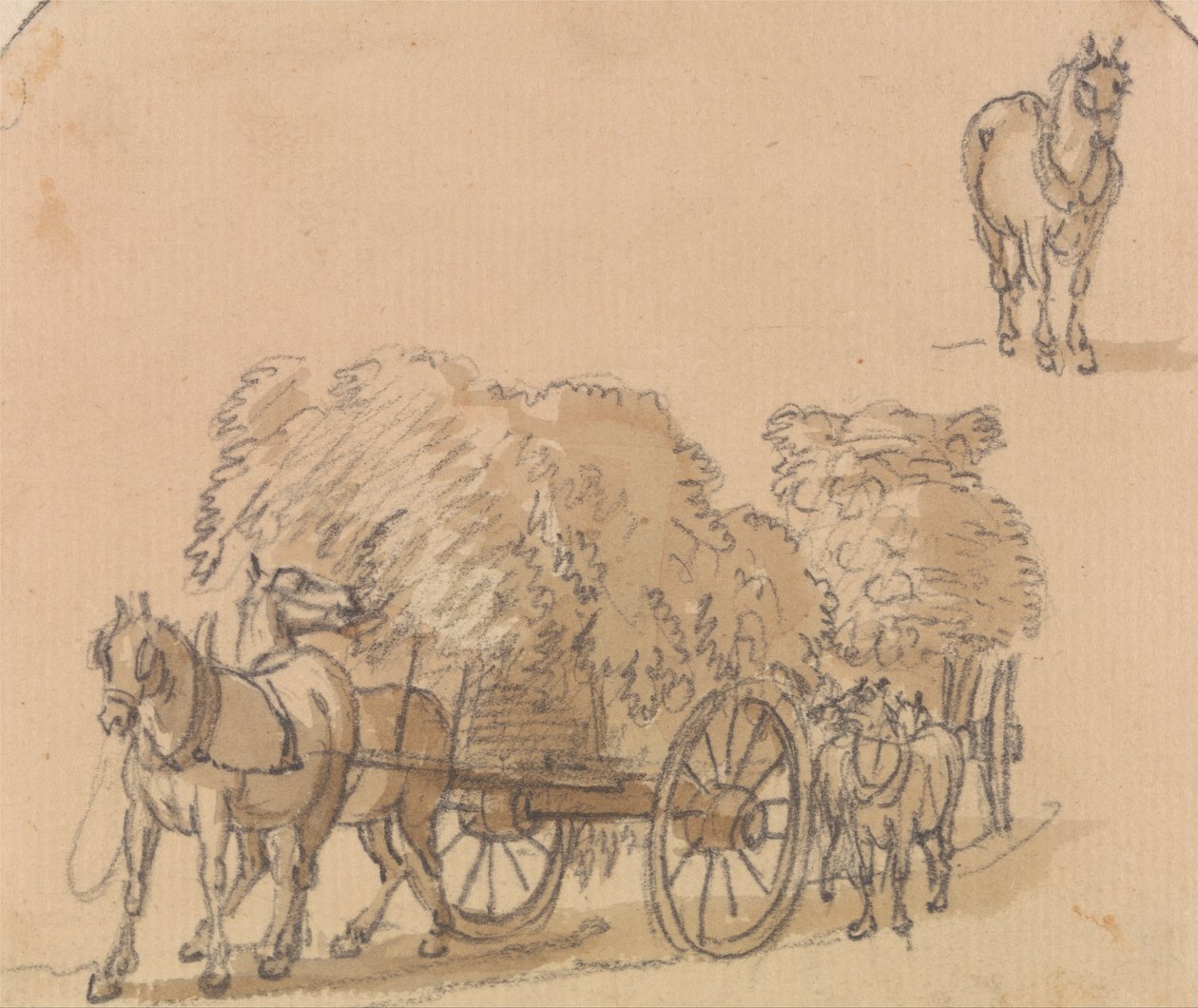 Twee Beladen Hooiwagens met Paarden door Paul Sandby