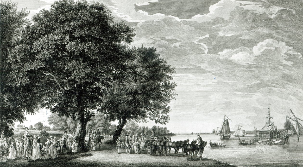 Uitzicht op de noordkant van de Virginia-rivier bij Manour Lodge door Paul Sandby