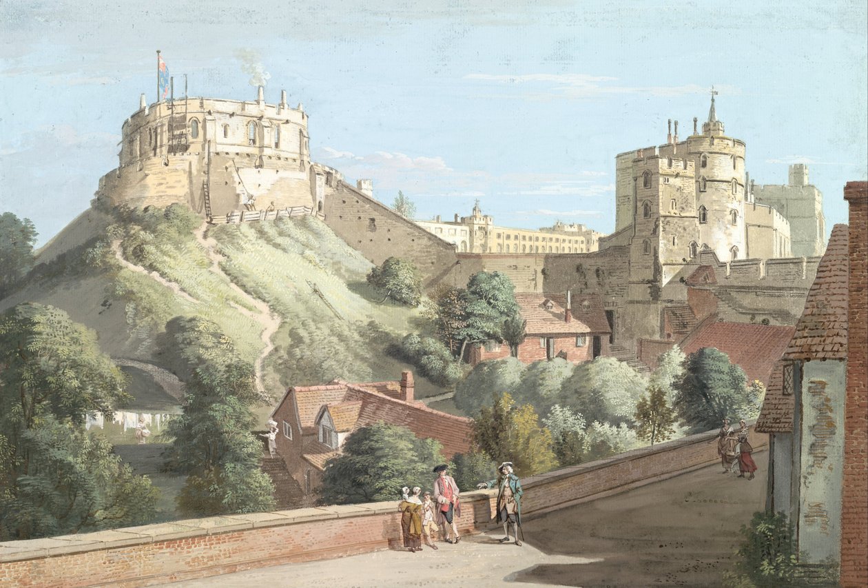 Windsor Castle: De Ronde Toren, Koninklijk Hof en Duivelstoren vanaf de Zwarte Staf door Paul Sandby