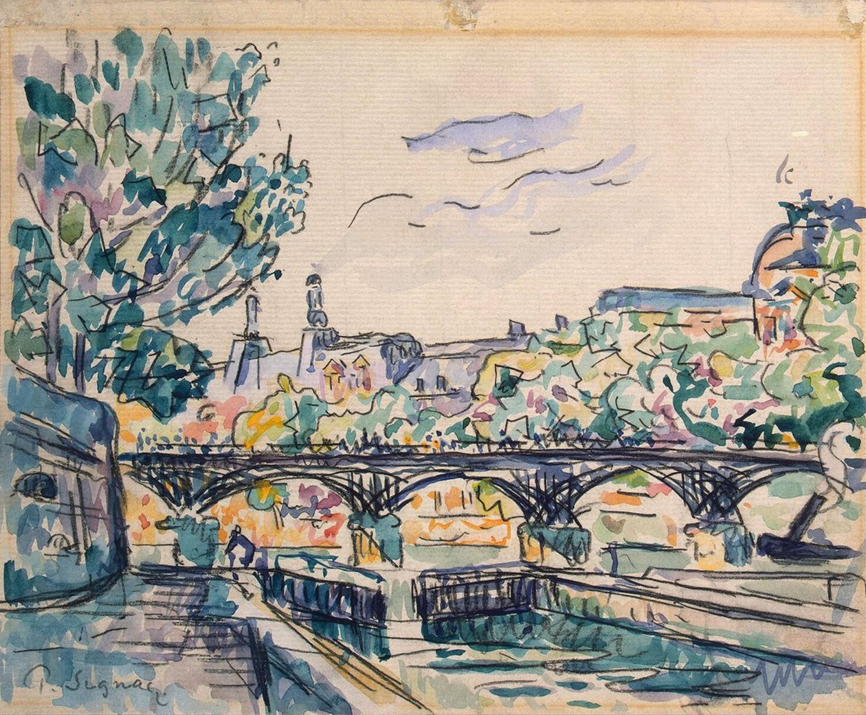 Oever van de Seine bij de Pont des Arts, met uitzicht op het Louvre door Paul Signac