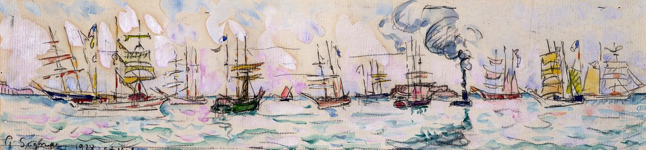 Het Vertrek van de Vistrawlers naar Newfoundland, 1928 door Paul Signac