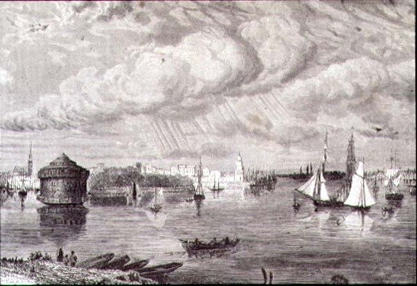 Haven van New York in de jaren 1860 (gravure) door Paul (after) Huet