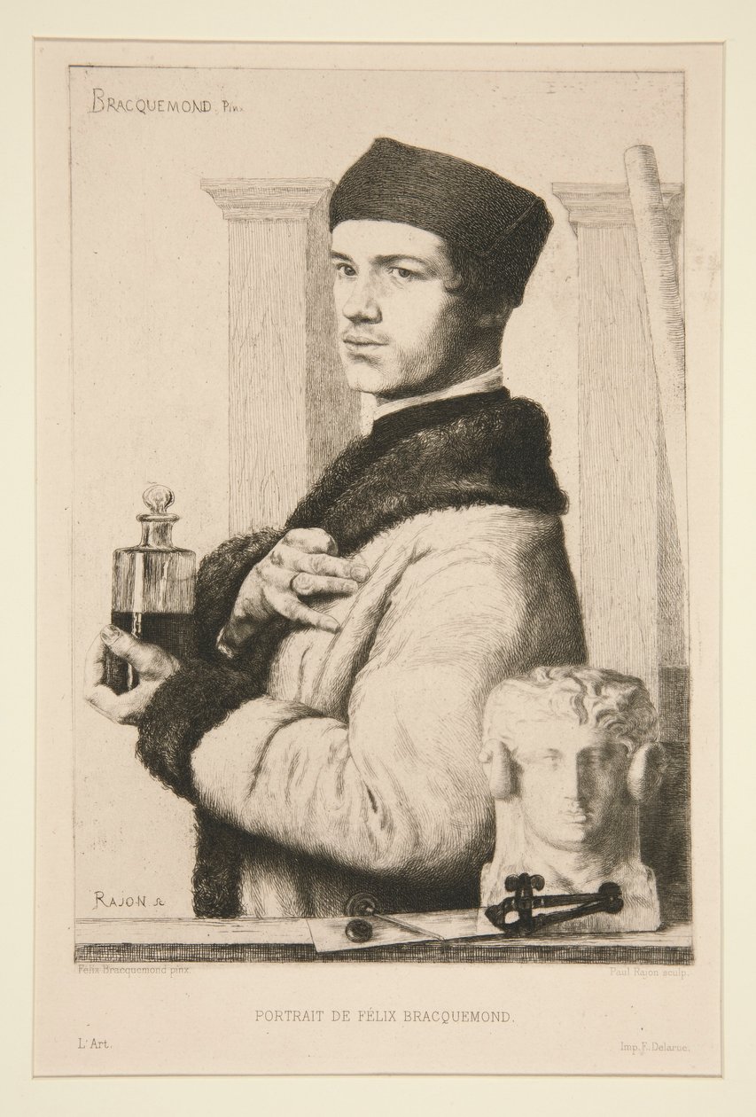 Portret van Felix Bracquemond door Paul Adolphe Rajon