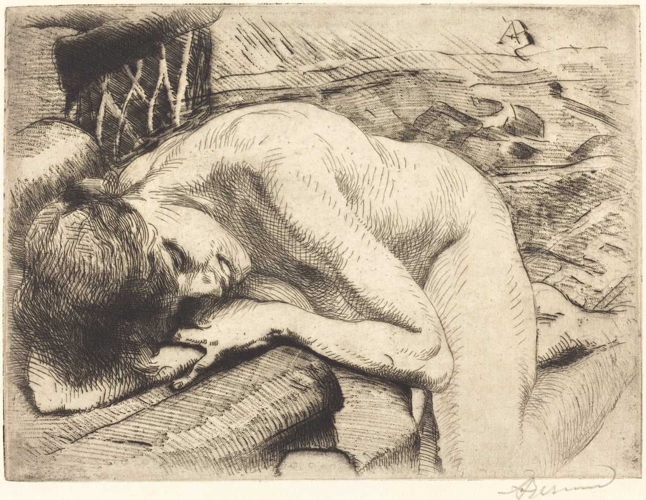 Model Slaapt op de Vloer Le modèle endormi à terre door Paul Albert Besnard