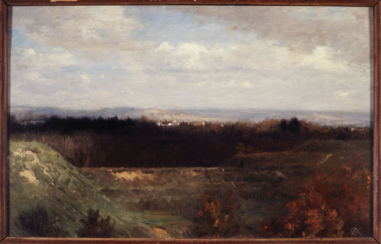 Uitzicht op Bois de Boulogne vanaf Boulevard Suchet, circa 1860 door Paul Alfred de Curzon