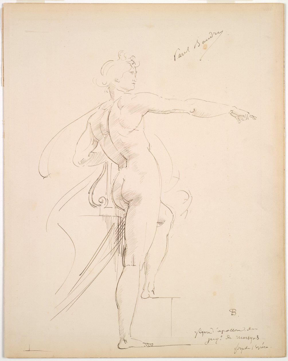 Studie van Apollo voor Marsyas recto, Gezicht in profiel verso door Paul Baudry