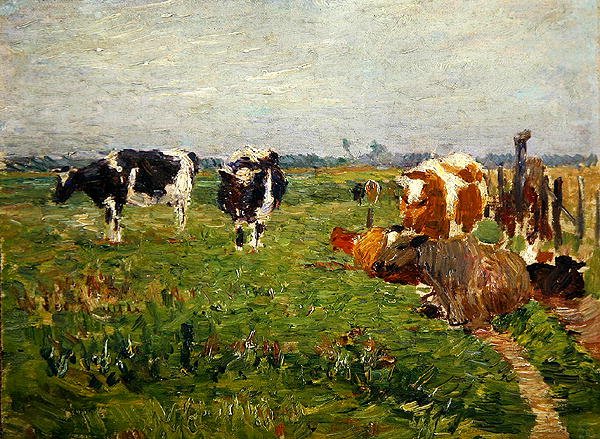 Een zomers laaglandlandschap met koeien door Paul Baum
