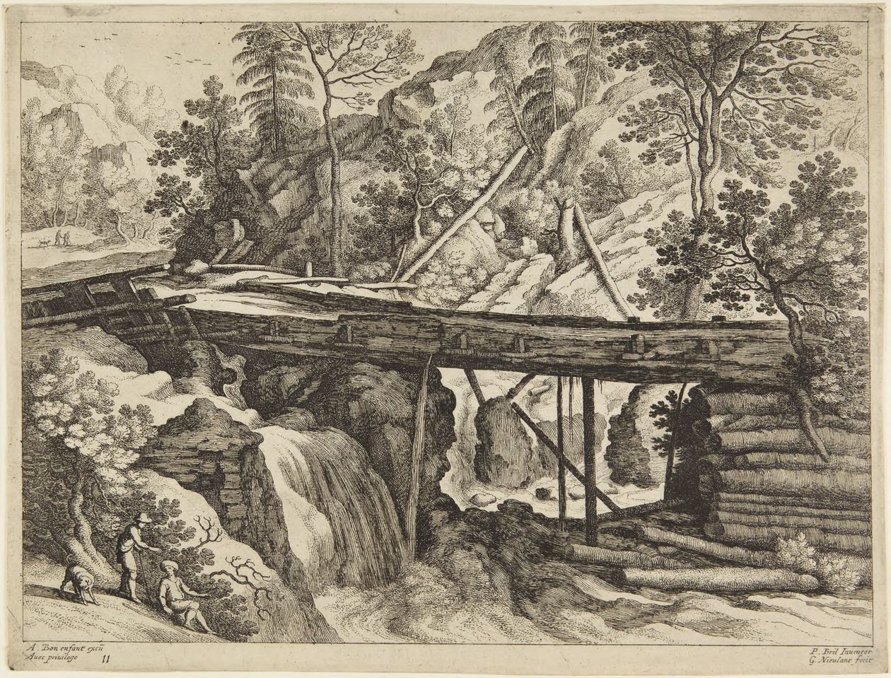 Brug en waterval door Paul Bril