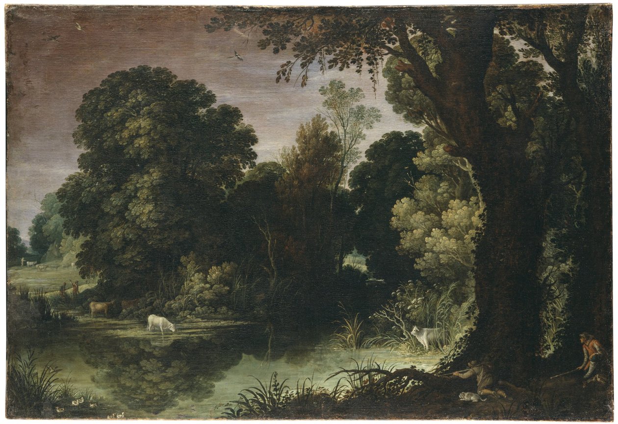 Boslandschap met eendenjacht door Paul Bril