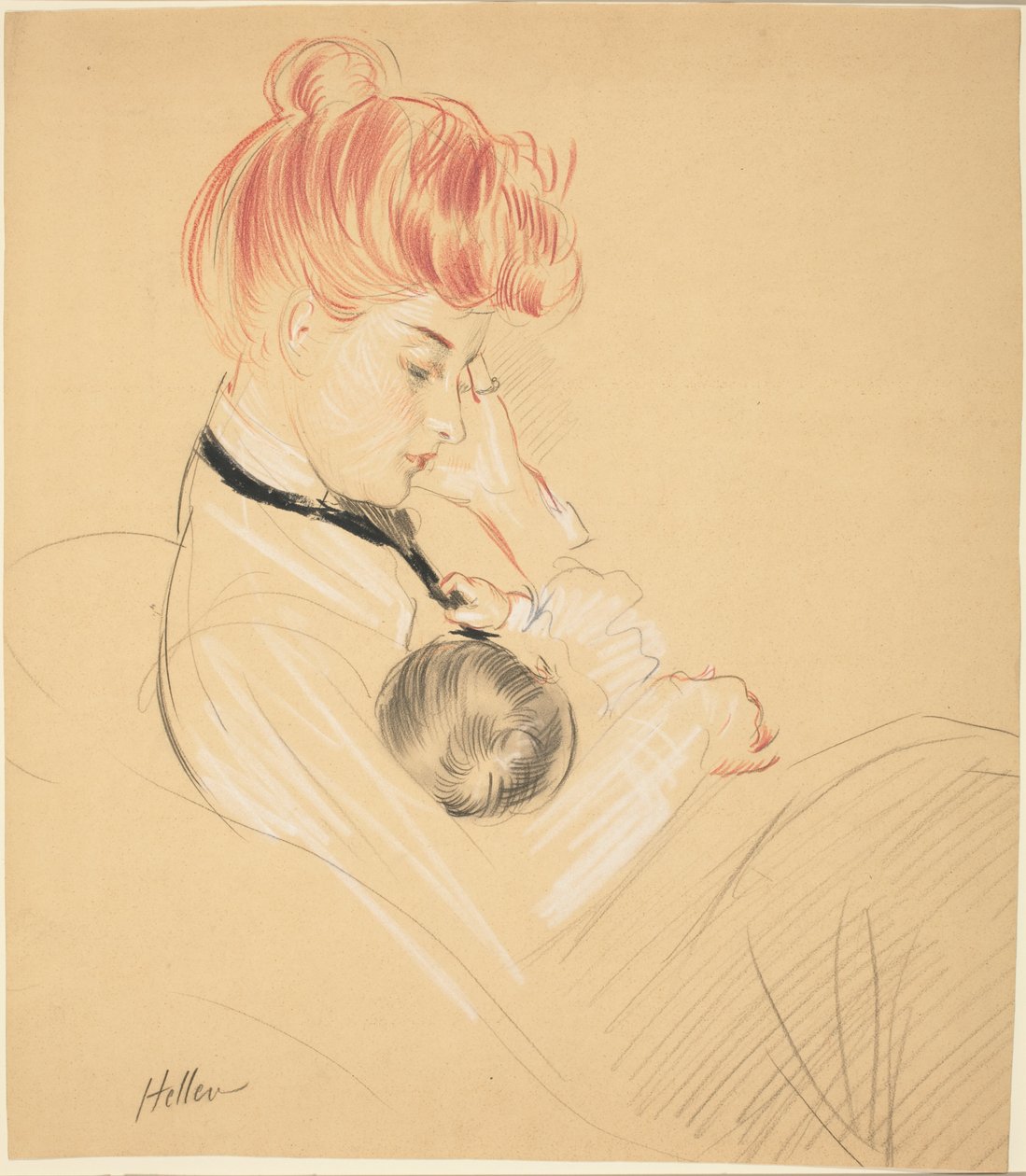Madame Helleu wiegt Paulette in haar armen door Paul Cesar Helleu