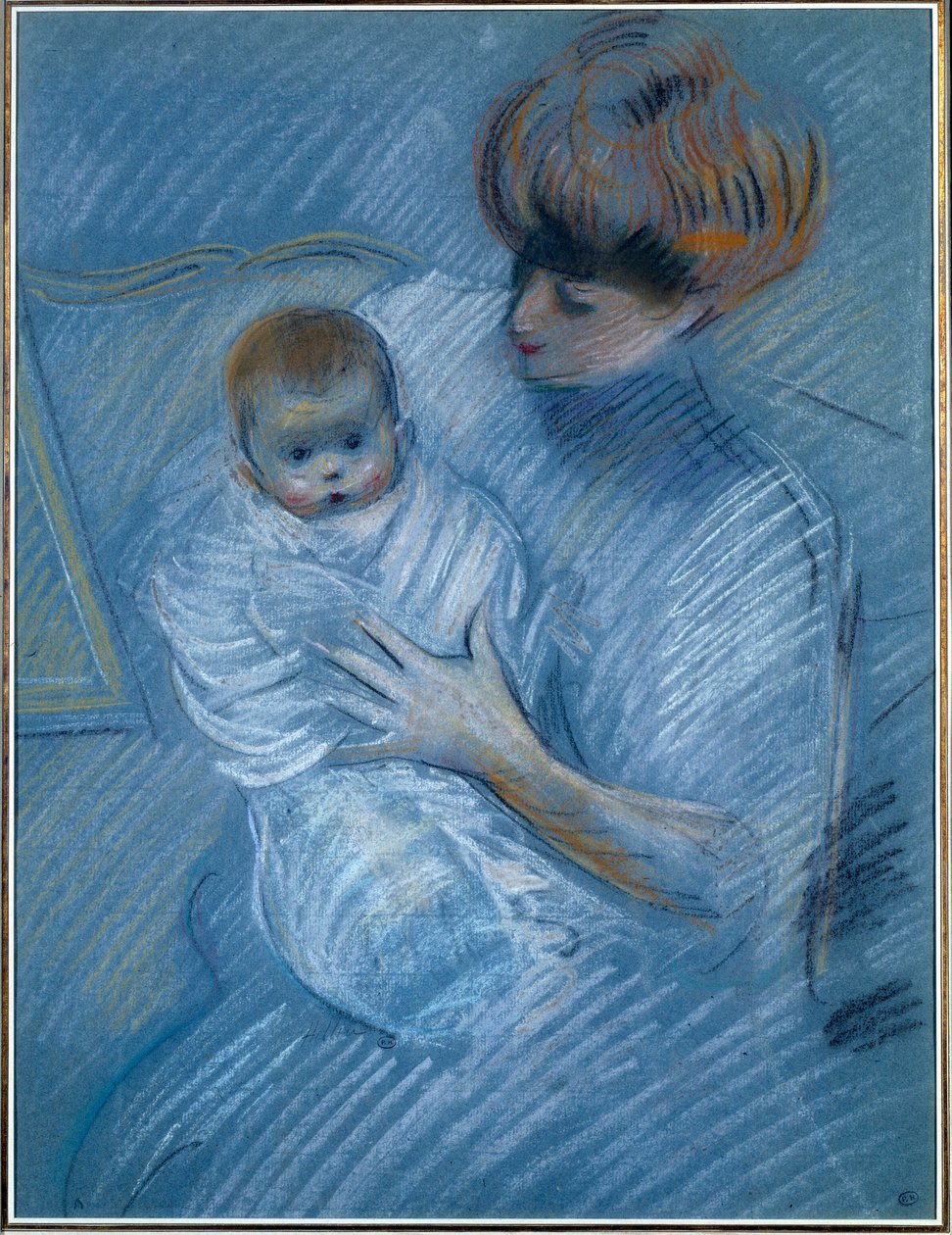 Moederschap. Tekening door Paul Helleu (1859-1927), 20e eeuw. Portret van een moeder met haar kind. Bayonne, Musee Bonnat door Paul Cesar Helleu