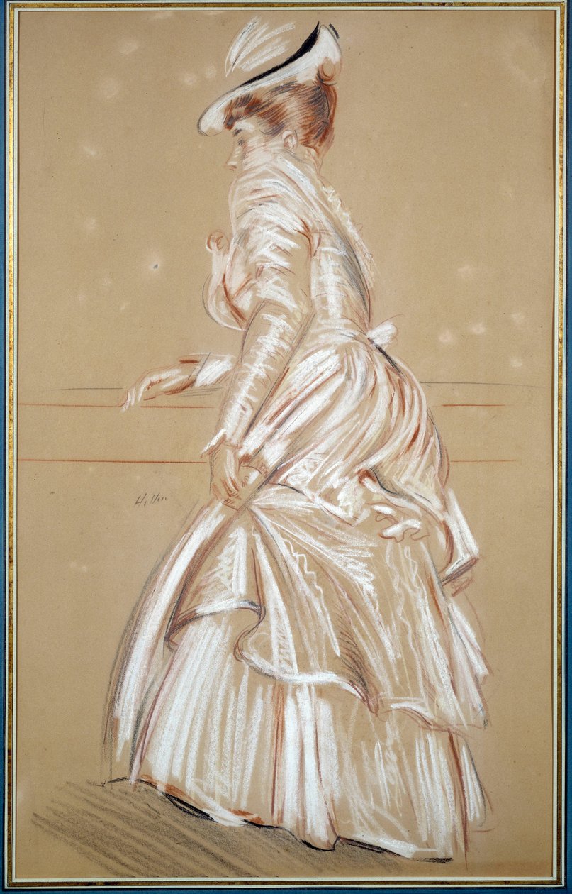 Portret van een vrouw in het wit. Tekening door Paul Helleu (1859 - 1927), 20e eeuw. Bayonne, Musee Bonnat door Paul Cesar Helleu