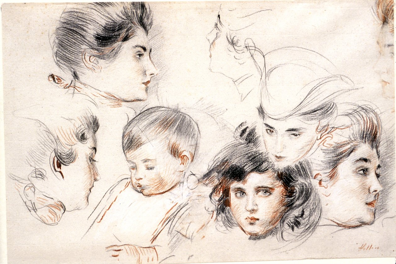 Kopstudies door Paul Cesar Helleu