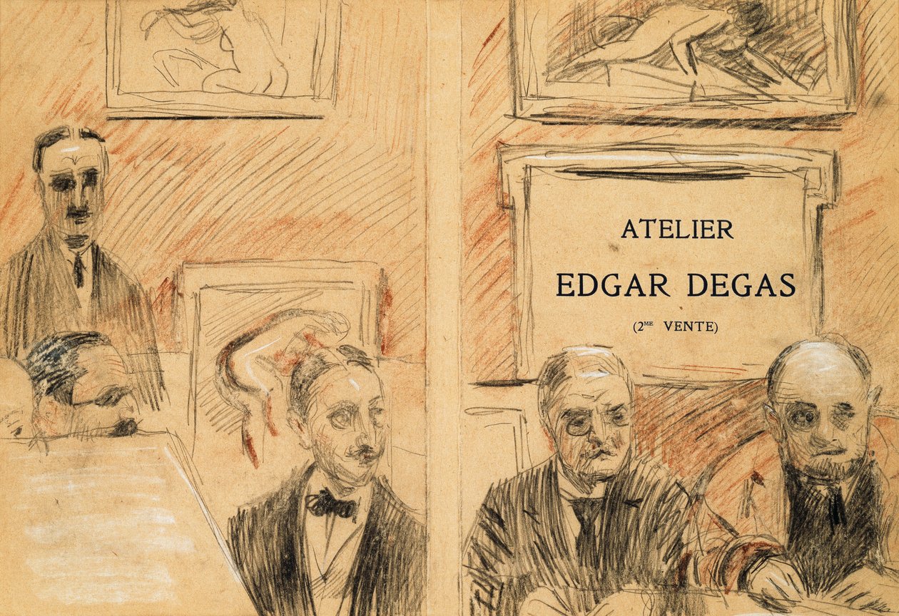 De veilingmeesters bij de verkoop van het atelier van Edgar Degas in december 1918 door Paul Cesar Helleu