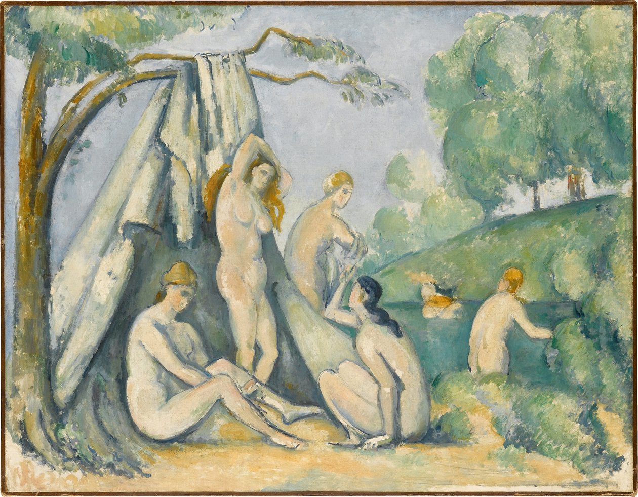 Badende vrouwen voor een tent (Baigneuses devant la tente) door Paul Cézanne