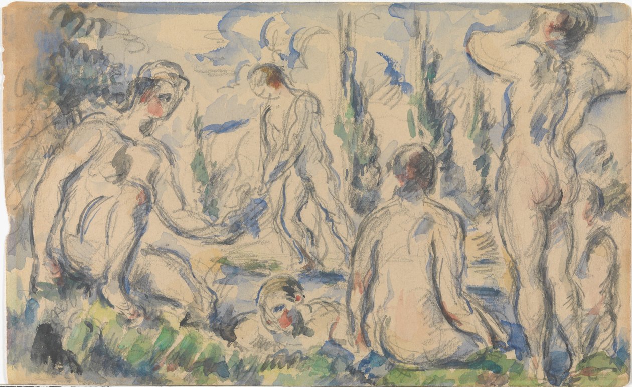 Baders (recto); Landschap (verso) door Paul Cézanne