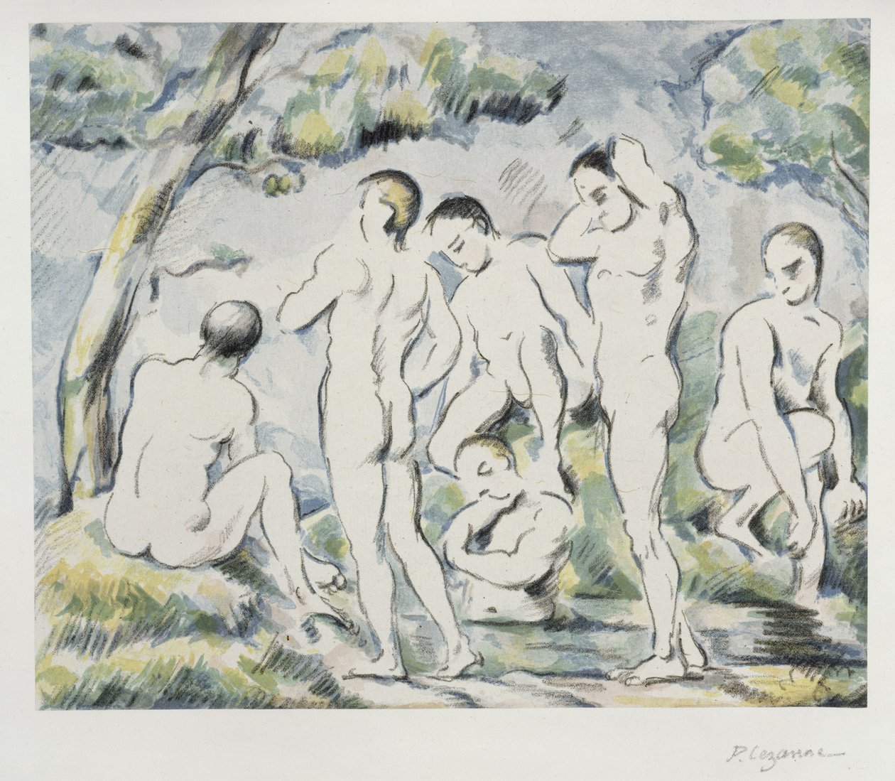 De baders (klein blad) door Paul Cézanne