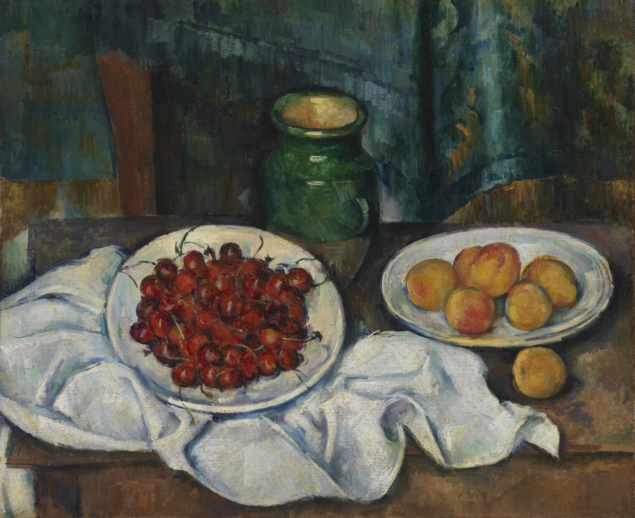 Stilleven met kersen en perziken door Paul Cézanne